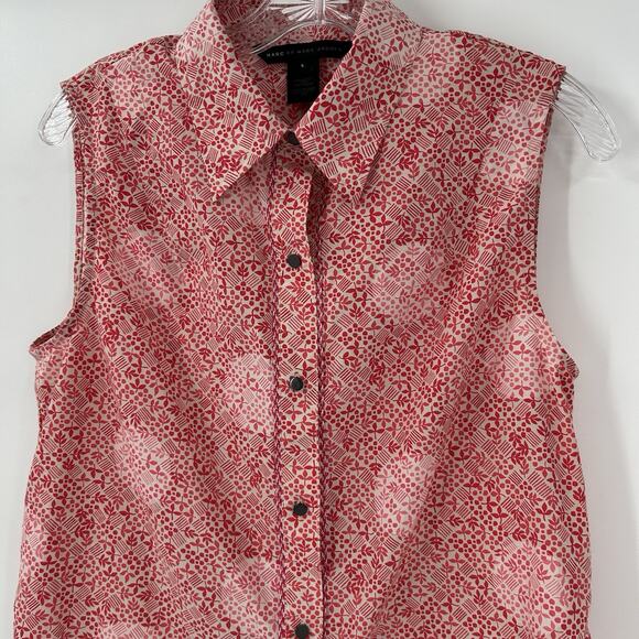 Marc by Marc Jacobs Womens Top Size L Red White Floral Button Front Sleeveless - Picture 1 of 10